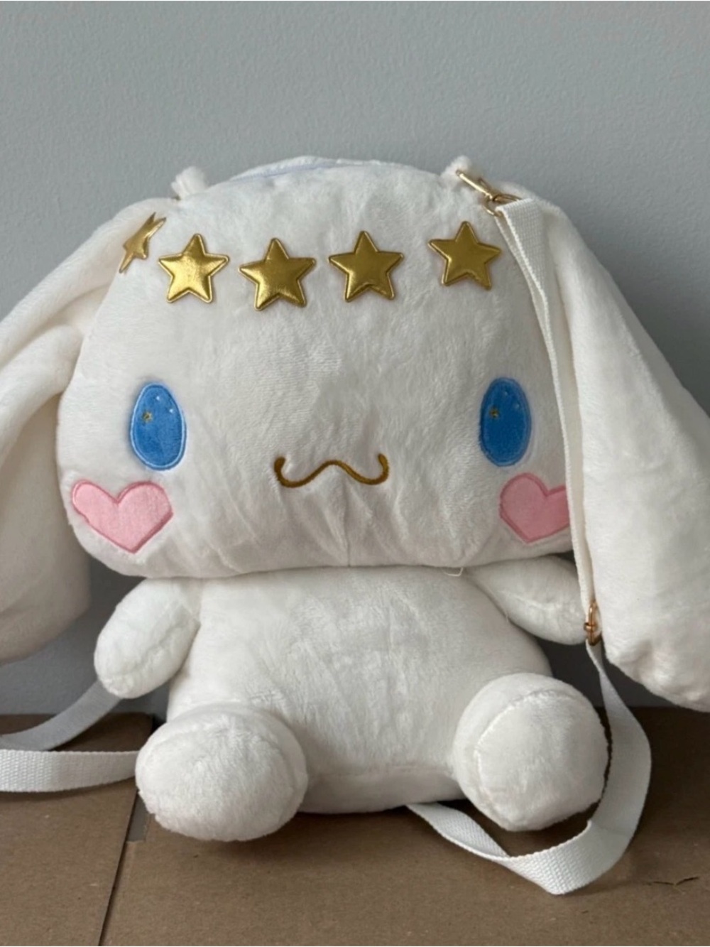 Sanrio White Plush Cinnamoroll Backpack with Gold Star Accents